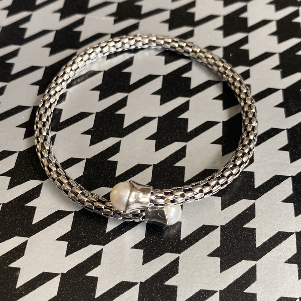 Genuine Michael Dawkins Sterling Silver Flex Coil Cultured Pearl Tips Cuff 159$